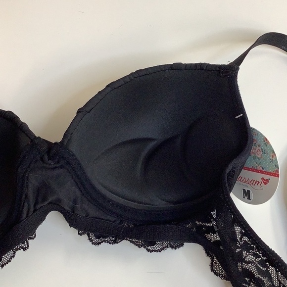 Massam Size M Black Lace Trim Padded Underwire Bra Made in Brazil New with Tags - Picture 7 of 7
